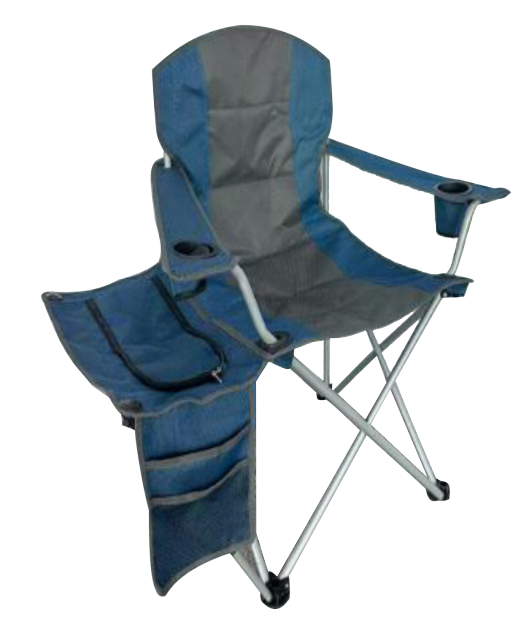 د کیمپینګ څوکۍ د لوی کولر کڅوړې او تنظیم کونکي جیبونو سره